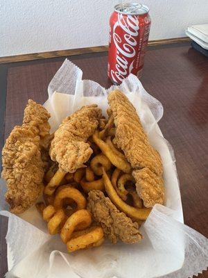 Chicken fingers with curly fries