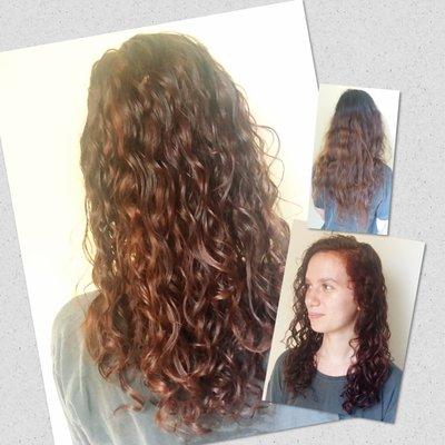 Before and after of a curly transformation, plus color.