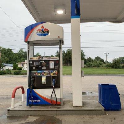 Amoco gas pumps, covered
