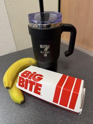 Dinner of champions - Quarter Pound Big Bite hot dog Big Gulp & 2 Bananas