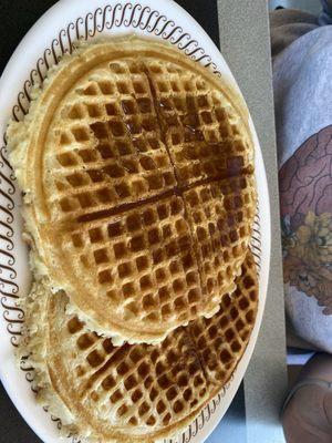 Two waffles with syrup. Excellent.