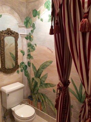 Moroccan influenced powder room mural