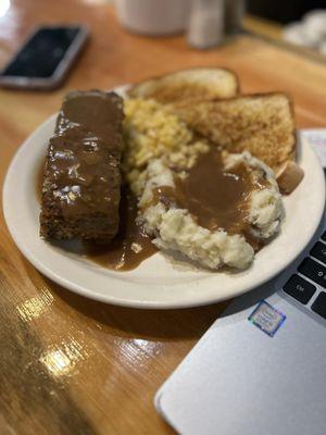 Stone's Meatloaf Dinner. It's hearty and delicious. Give it a go.