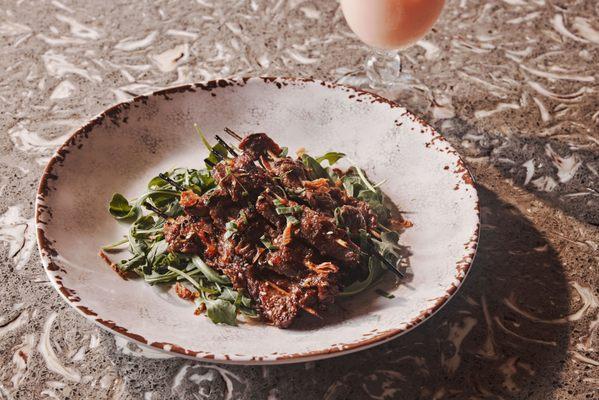 Sticky grilled beef skewers from Tiki Bar.