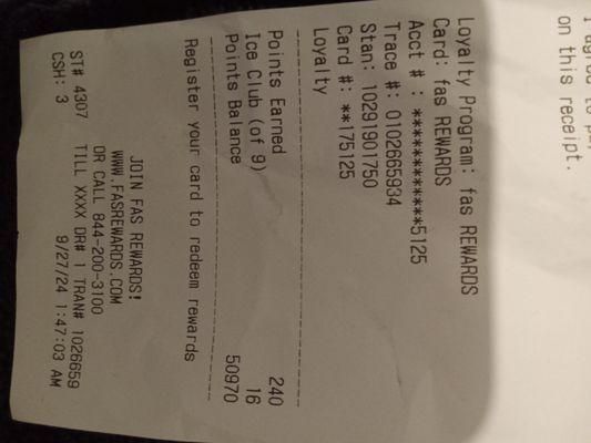 Points the rewarded to cashier and total cashier's points on my recite.