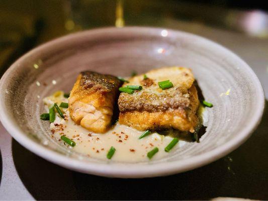 Salmon - maple tahini, miso butter, creamy leeks,OMG, so delicious. A very memorable dish