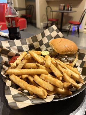 Bacon smash burger with fries
