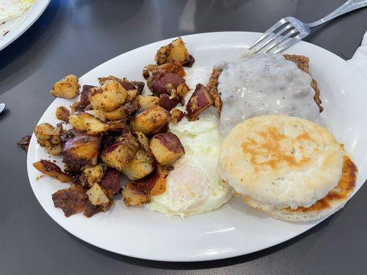 Country Fried Steak & Eggs. I like that they grill the biscuits.