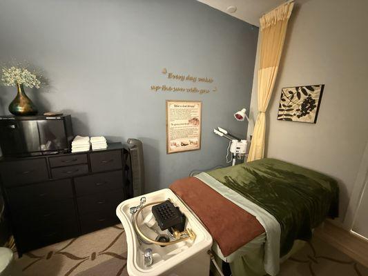Treatment room is clean and simple