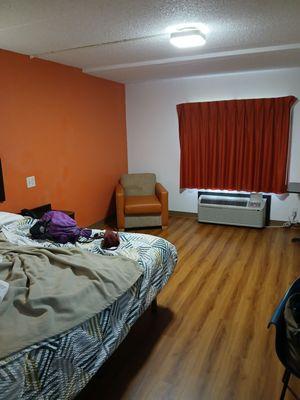 Room 108. 1 bed, with room for 2, making it very spacious, but also odd looking.