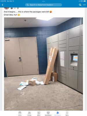 mail thrown on the ground outside the building