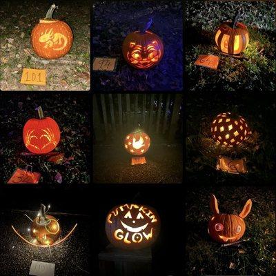 Nine of the carved pumpkins