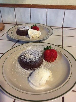 Chocolate lava cake with vanilla ice cream.