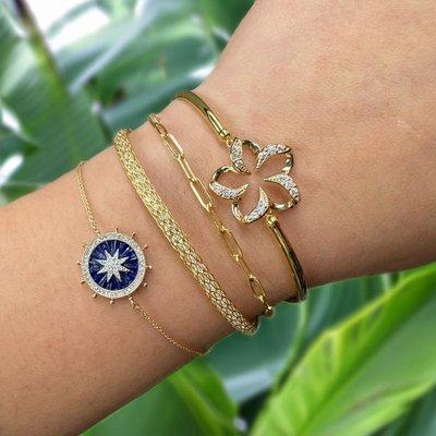 gold bracelet stack on model