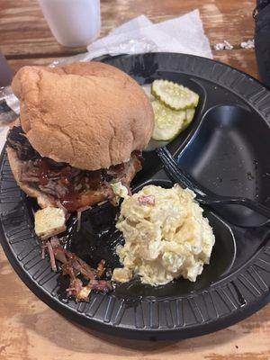 Brisket sandwich and potato salad