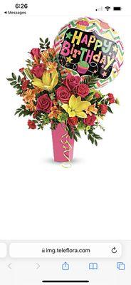 Heres the picture of the exact floral gift we DID NOT RECEIVE on Feb 4, 2022-delivered with( big teddy, candy, balloon and card!)