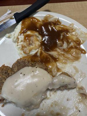 Chicken fried steak and instant potatoes