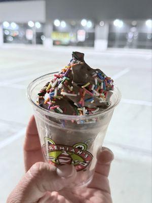 Chocolate ice cream with rainbow sprinkles