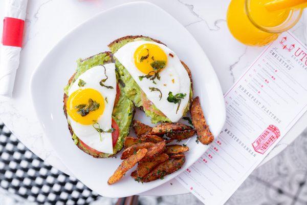 Avocado Toast with Fries & Orange Juice at Utopia Euro Caffe at The District in Tustin