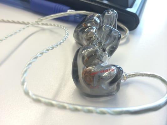 Custom molded IEM's in translucent smoke color.