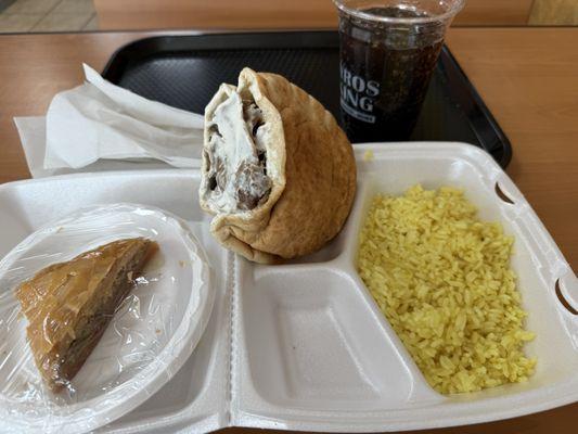 #1 combo (gyro pocket & rice) plus baklava