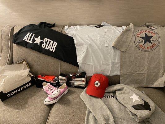 Shoes, socks, shirts and hoodie