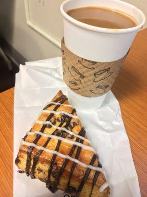 Chocolate scone and medium coffee