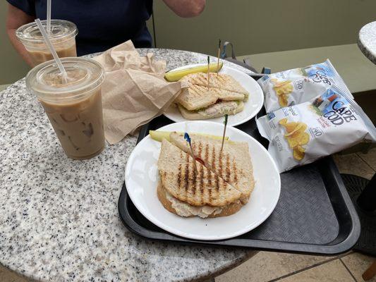 Tuna melts and ice coffee