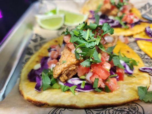 Mahi taco , you can have it grilled this was fried(excellent fresh quality, and not greasy at all)