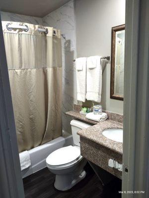 This photo doesn't do the bathroom justice. It's really clean and the shower was hot.