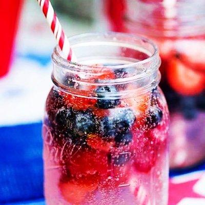Fourth of July Festive Italian Soda serves with fresh fruit and whip. Available 4th of July weekend.