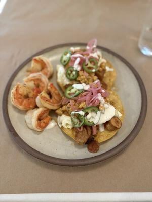 Huevos Rancheros with shrimp.