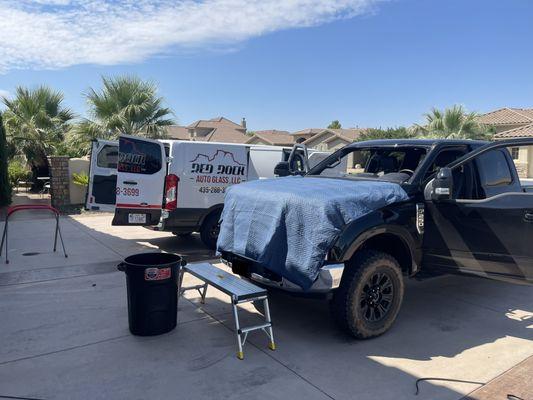 We offer MOBILE glass services, such as Windshield Replacement!