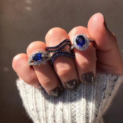 Blue sapphire and diamond rings