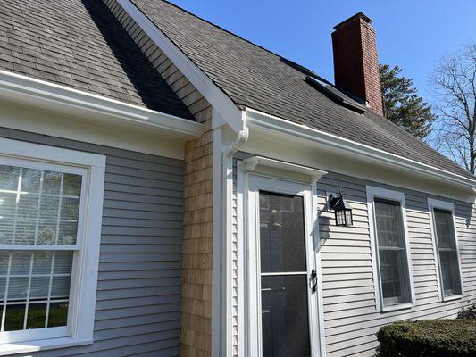 Recently installed Azec and shingles were treated very kindly and the new gutters were cut in and flashed properly. No water in that corner!