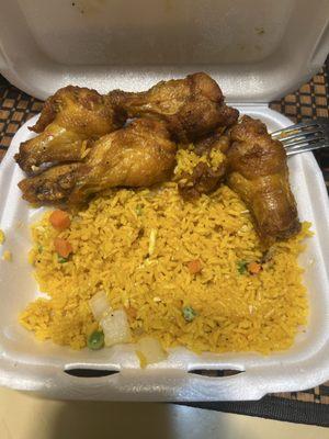 7 cut wings with shrimp fried rice.