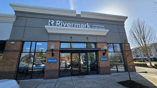 A photograph of the Rivermark Community Credit Union Hillsboro branch exterior.