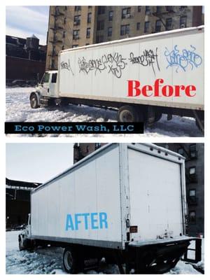 Truck got tagged with Graffiti and eco power wash got it all off