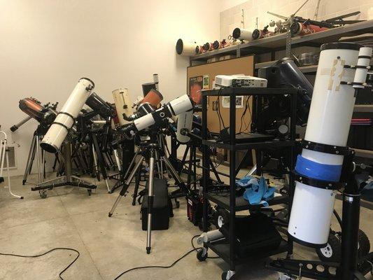 Telescopes in the observatory.