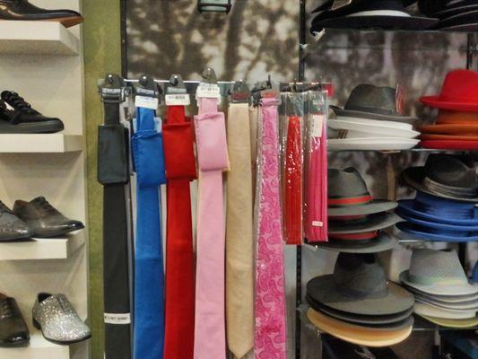 Ties, shoes, and hats ready for sale!