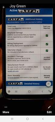 This is the car fax on the actual vehicle