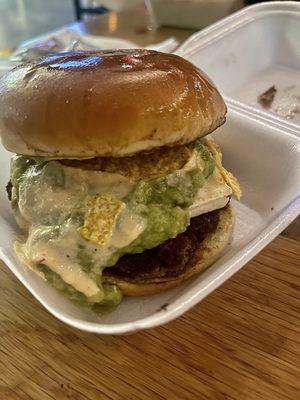 Mexican Burger (queso fresco, guacamole, tortilla chips, chipotle sauce)