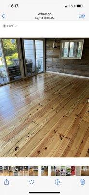 Pine plank flooring refinished