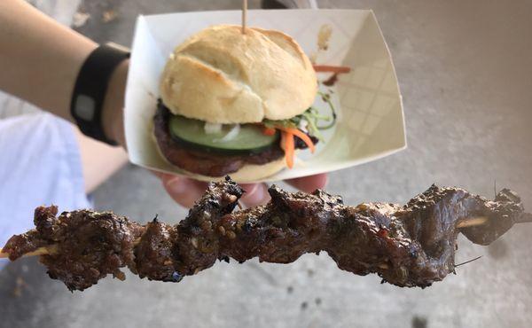 Beef skewer and pork slider from Jynn Cafe