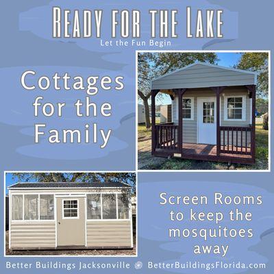 Front Porch Cabin and Screenhouse at Better Buildings, Jacksonville. Perfect for the lake.