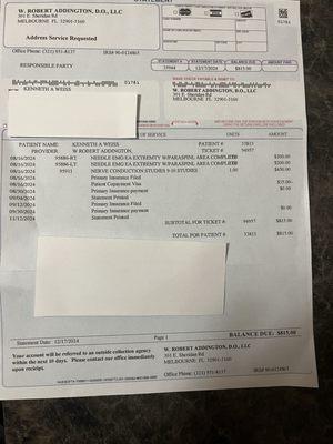 My undeserved bill. Illegal and not allowed per contract with Florida Blue. Stay away for your piece of mind!!