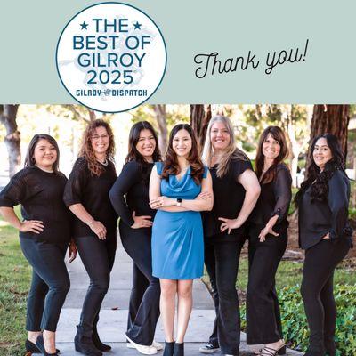 We are honored to win the Silver Award for Best Dentist in Gilroy. Thank you for your votes!