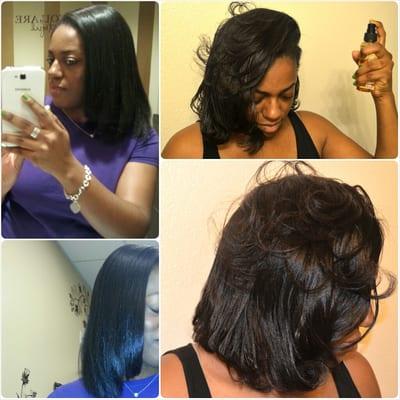 Left column is hair leaving the shop, flat iron done by Crystal. Right column is how I preserved the style by pincurling it.