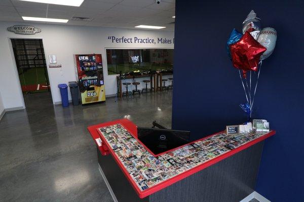 Front Desk & Check-in, with our exclusive "baseball card" counter top