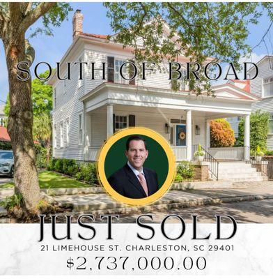 Sold listing. South of Broad, Charleston SC neighborhood 29401